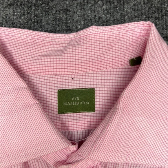 Sid Mashburn Mens Large Pink White Checks Button Front Long Sleeve Dress Shirt - Picture 2 of 10